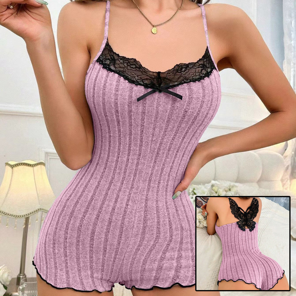 Women's Fashion Butterfly Back Pajamas Lace Strap One-piece Pajamas Lingerie