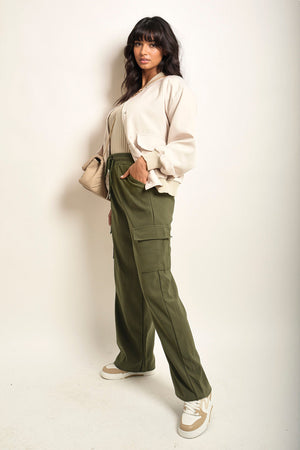 Wide Leg Drawstring Waist Flap Pocket Trouser-6