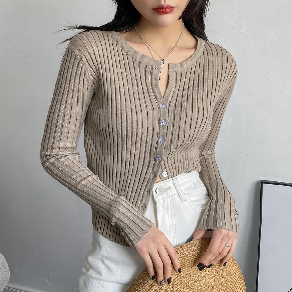 Women Button Up Ribbed Sweater Shirt Cropped Knit Cardigans Korean Knitting Crop Tops Streetwear-0