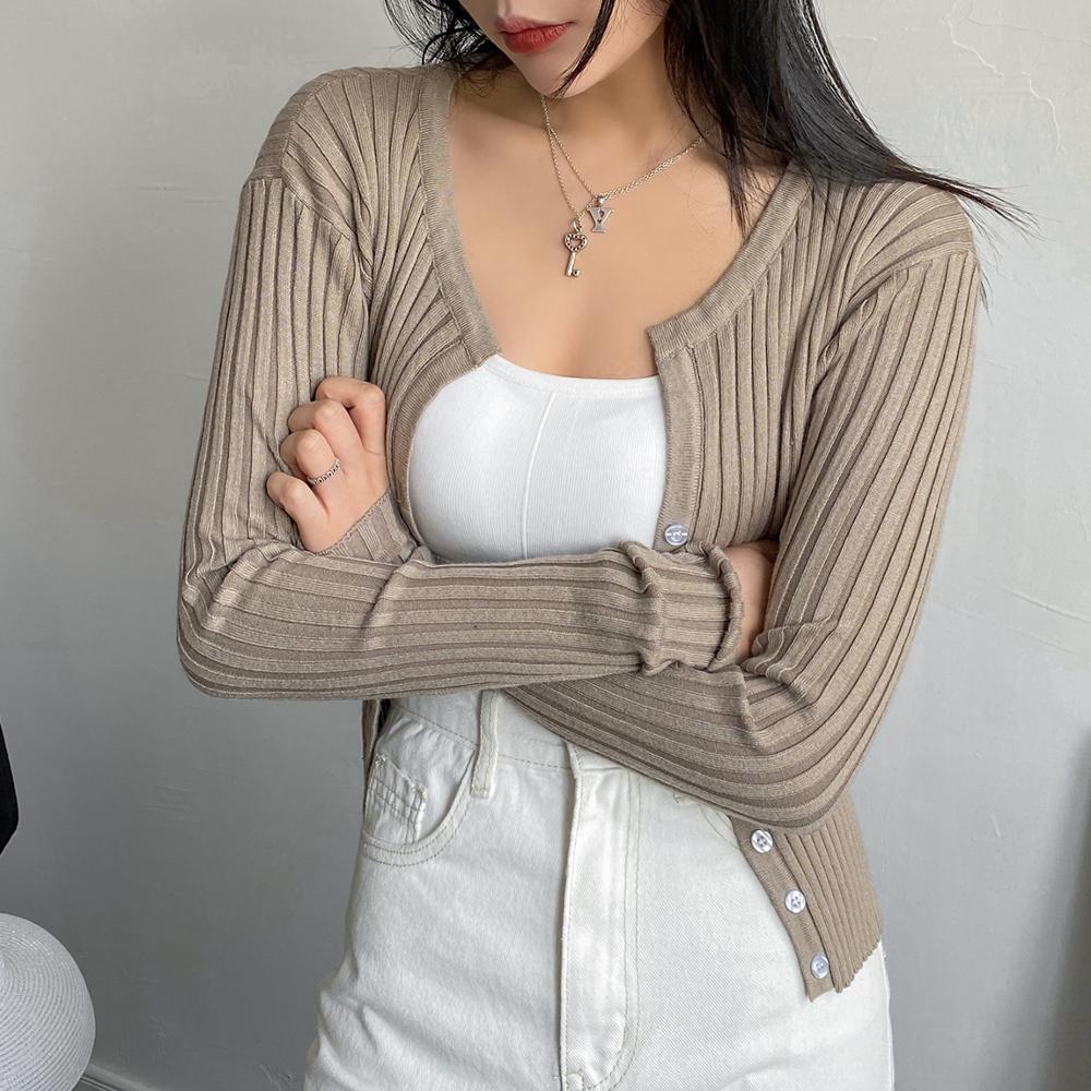 Women Button Up Ribbed Sweater Shirt Cropped Knit Cardigans Korean Knitting Crop Tops Streetwear-0